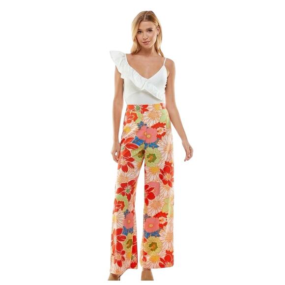 TCEC Women’s bright floral wide leg pants Size large